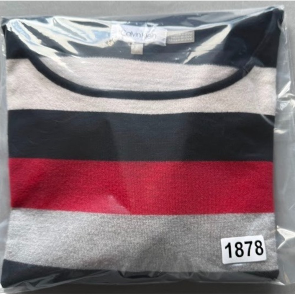 Calvin Klein Sweater Women Medium Striped Multicolor Long Sleeve Scoop Neck‎ - Picture 14 of 14